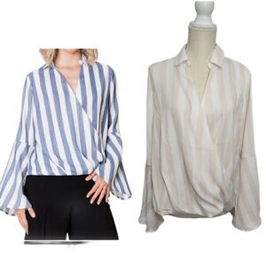 HYFVE striped wrap blouse Sz M Tan